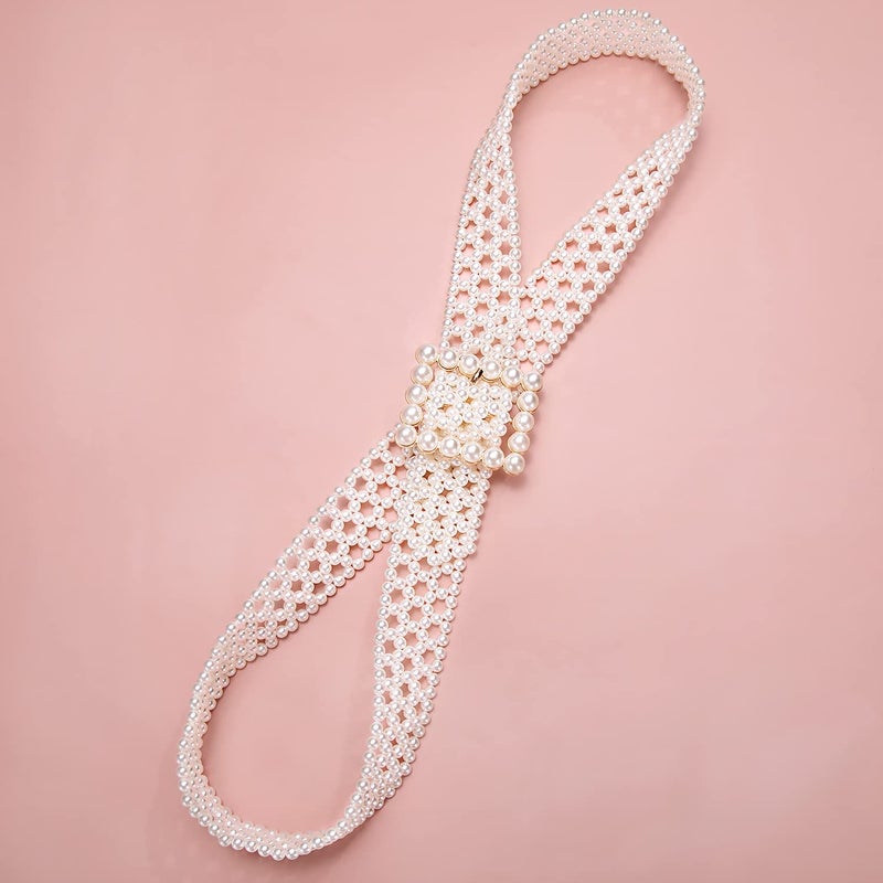 Dubulle Women's Pearl Bridal Elastic Ivory Crystal Beaded Sash for Wedding Dress Prom - Image 2