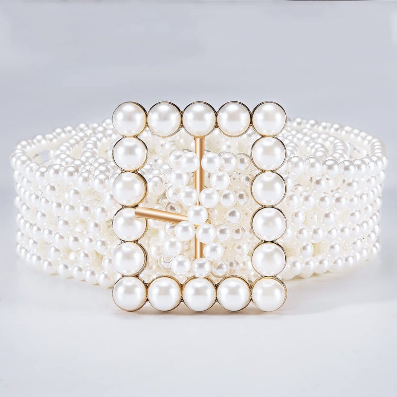 Dubulle Women's Pearl Bridal Elastic Ivory Crystal Beaded Sash for Wedding Dress Prom - Image 5