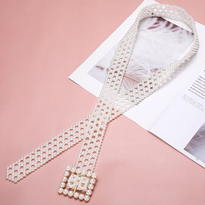 Dubulle Women's Pearl Bridal Elastic Ivory Crystal Beaded Sash for Wedding Dress Prom - Image 4