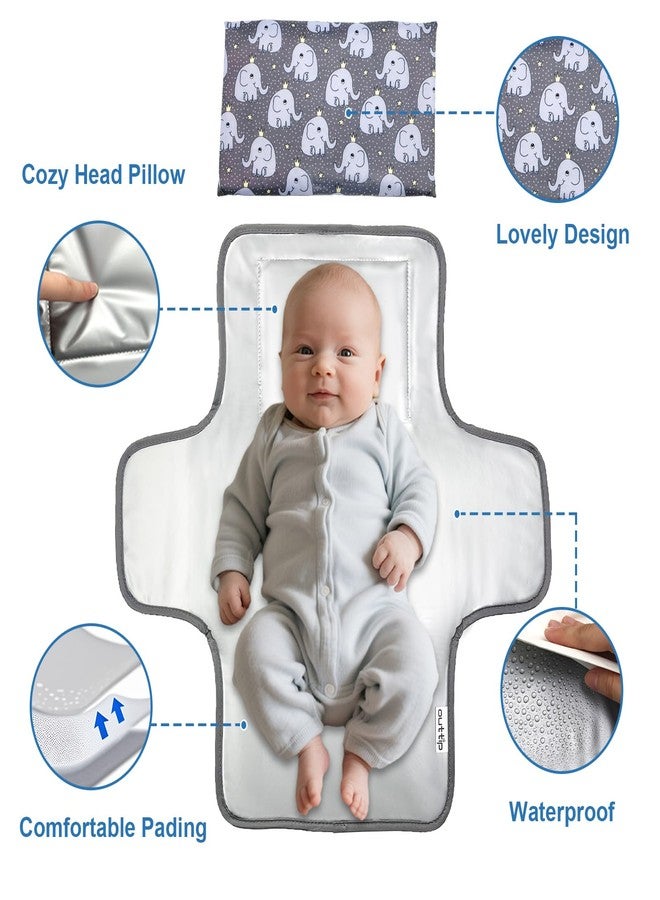 outtip Cute Elephant Portable Diaper Changing Mat,Waterproof Foldable Travel Changing Pad,On-The-Go Wipeable Reusable Changing Pad,Waterproof & Compact,for Diaper Bags,Travel,Car Backseat Changes,Strollers - Image 2