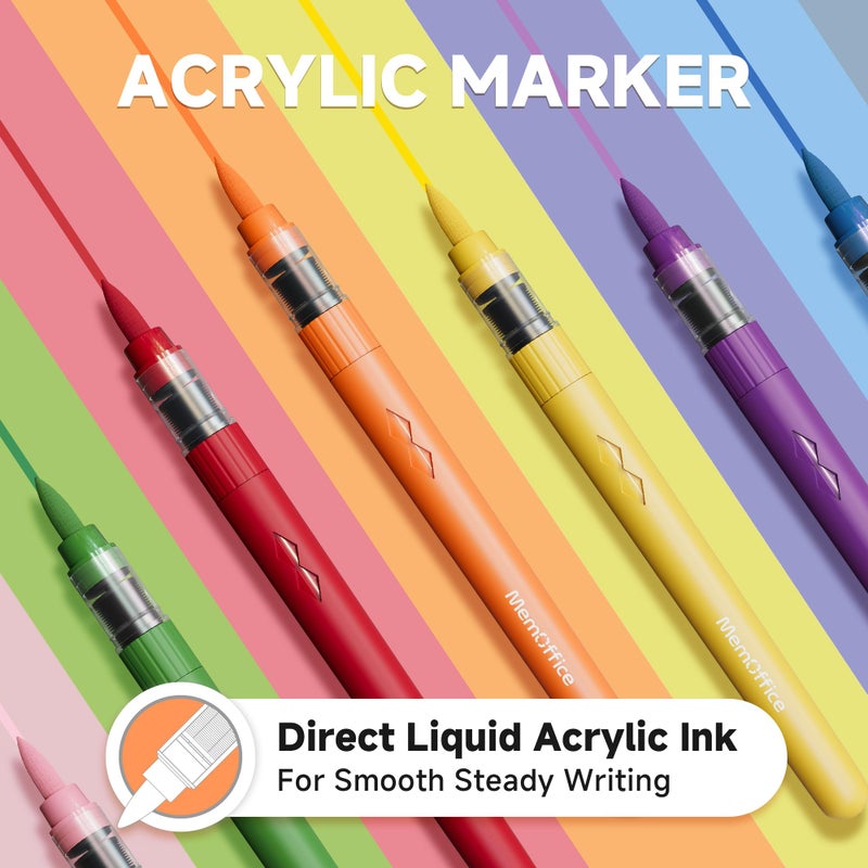 MemOffice Direct Liquid Acrylic Paint Markers, 24 Colors Brush Tip Pens with Carrying Case, No Bleed, Waterproof, for Rock, Wood, Canvas, Glass, Fabric, DIY Crafts for Adults - Image 5