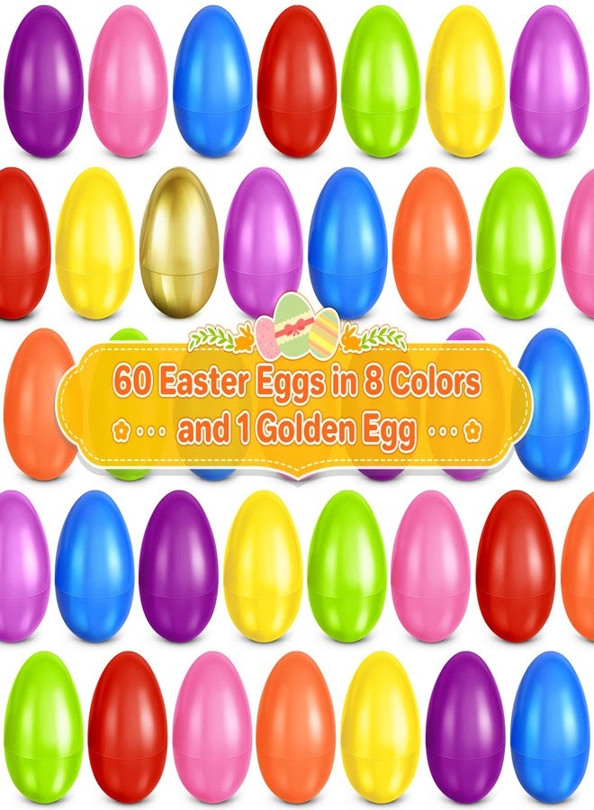 spring flower SpringFlower 2.3” Unfilled Easter Eggs, 60 pcs Colorful Egg Plus 1 Golden Egg, Empty Plastic Eggs Fillable with Candy, Treats, Presents for Toy Basket,Easter Decorations, Toy Egg Basket,Boys & Girls - Image 2
