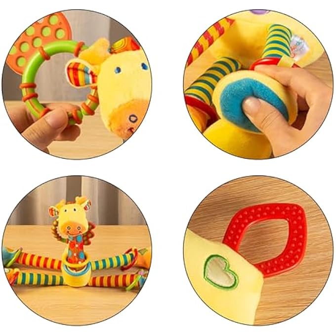 CAR SEAT TOYS BABY HANGING TOY WITH C-CLIP RING BABY CAR TOYS STROLLER TOY WITH BABY CRINKLE FOR 0, 3, 6, 9, 12 MONTHS NEWBORN BOYS GIRLS GIFTS - GIRAFFE - Image 4