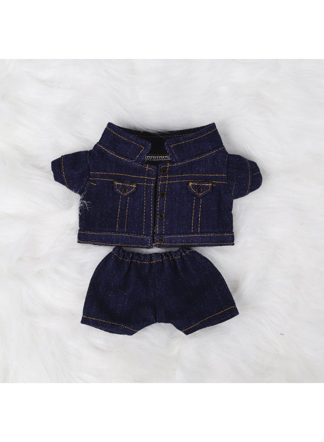 10cm Doll 20cm Cotton Doll Trousers Suit Denim Coat Pants Cotton Doll Clothes-Specifications:20cm-color:Dark Blue Denim Jacket Non-turning Jeans 2-piece Set - Image 1