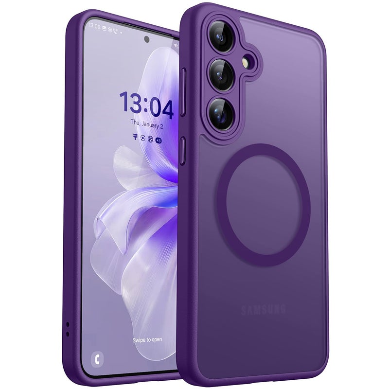 CANSHN Magnetic for Samsung Galaxy S25 Case(6.2 Inch), Upgraded [Full Camera Protection] [Compatible with Magsafe] [Translucent Matte] Shockproof Protective Phone Cover, Deep Purple - Image 1