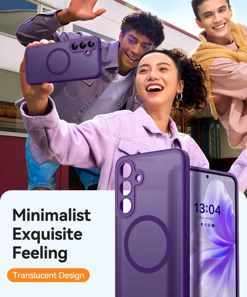 CANSHN Magnetic for Samsung Galaxy S25 Case(6.2 Inch), Upgraded [Full Camera Protection] [Compatible with Magsafe] [Translucent Matte] Shockproof Protective Phone Cover, Deep Purple - Image 3