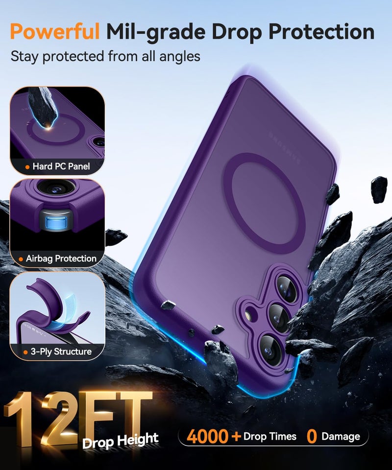 CANSHN Magnetic for Samsung Galaxy S25 Case(6.2 Inch), Upgraded [Full Camera Protection] [Compatible with Magsafe] [Translucent Matte] Shockproof Protective Phone Cover, Deep Purple - Image 5
