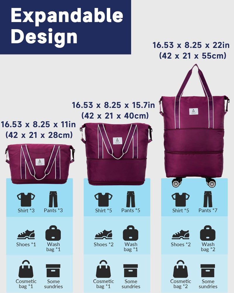 Arxus Rolling Duffle Bag with Detachable Wheels and Adjustable Shoulder Strap, Large Expandable Foldable Carry On Luggage Bag with Handle and Suitcase Sleeve, Weekender Bag for Travel Airplane 25L-55L - Image 4