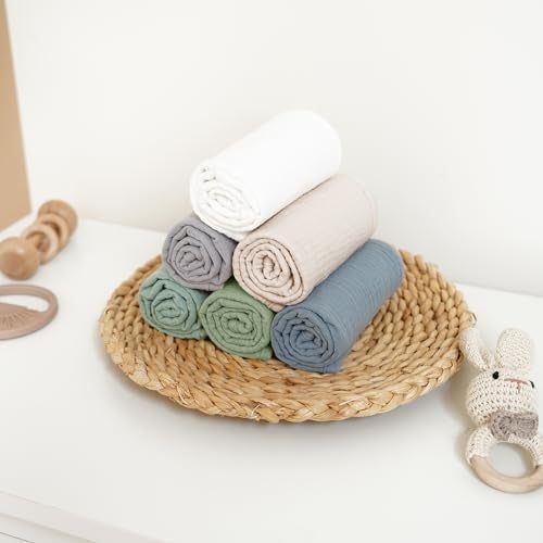 Konssy Muslin Baby Burp Cloths Sets for Unisex- 6 Pack Large 100% Cotton Burping Clothes for Newborn, Baby Girls and Boys - Image 5