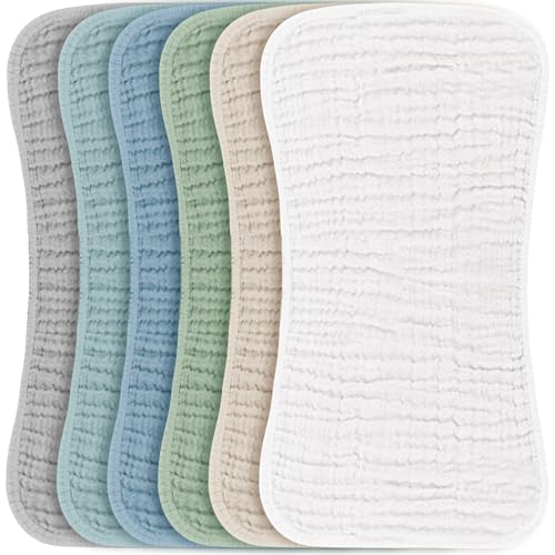 Konssy Muslin Baby Burp Cloths Sets for Unisex- 6 Pack Large 100% Cotton Burping Clothes for Newborn, Baby Girls and Boys - Image 1