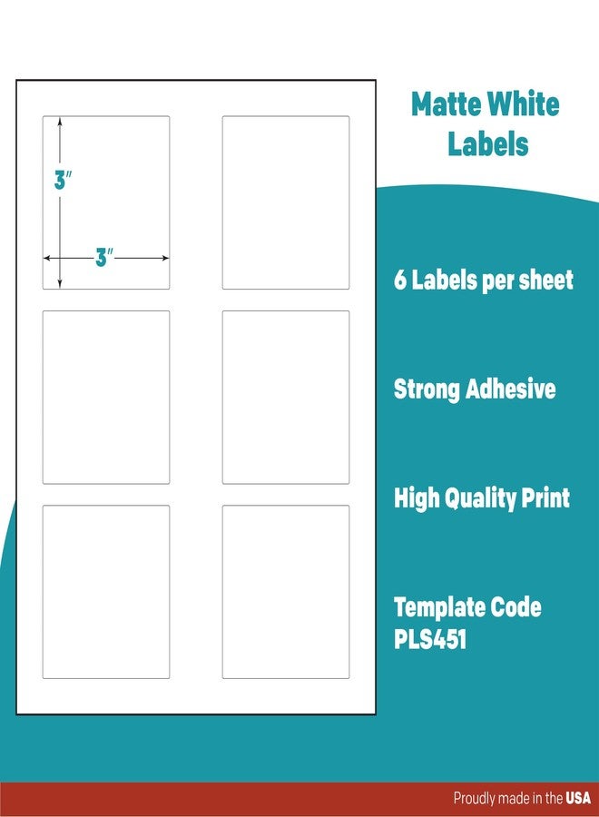 Premium Label Supply White Sticker Square Labels – 3" x 3" – Laser/Inkjet Compatible – (6 per Sheet), 100 Sheets – 600 Total Adhesive Labels - Image 4