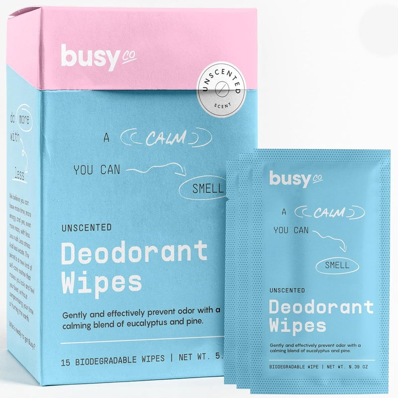 Calm Line Deodorant Wipes - 15ct Unscented Deodorant Wipes for Women w/Zinc, Prebiotics & Papaya - Deodorant Wipes Individually Wrapped - Sweat Wipes for Gentle Brightening, Odor Control & Cleansing