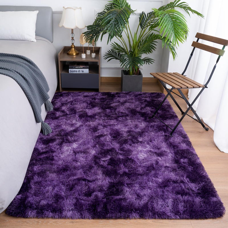Goideal Fluffy Rug for Bedroom Living Room, 5x7 Purple Area Rugs, Faux Fur Shag Modern Carpet Ultra Soft Girls Boys Room Home Decor, Tie-Dyed - Image 2