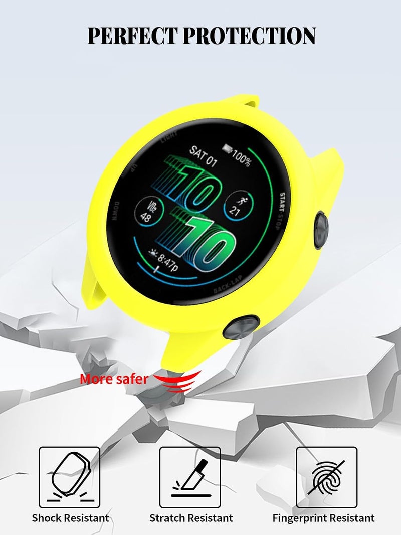 جراب لساعة Garmin Forerunner 570 الذكية مقاس 47 مم، غطاء سيليكون ناعم مقاوم للصدمات من FJIASTB، خفيف الوزن وسهل التركيب، عبوة من قطعتين (أصفر) - Image 2