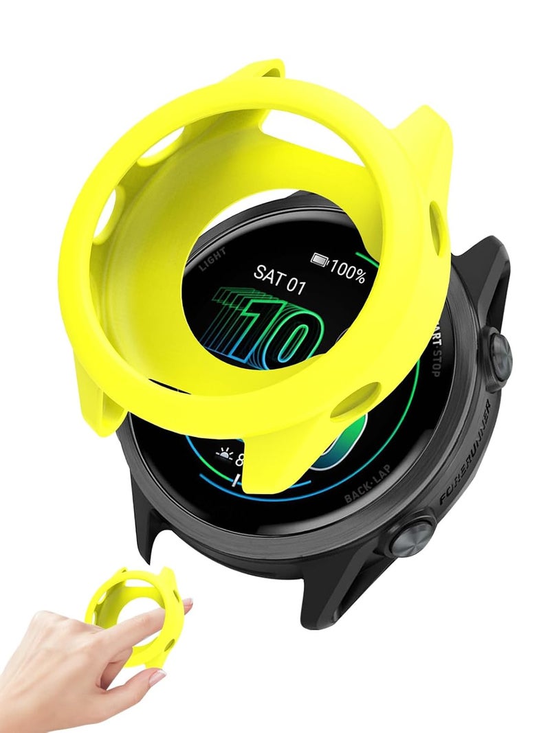 جراب لساعة Garmin Forerunner 570 الذكية مقاس 47 مم، غطاء سيليكون ناعم مقاوم للصدمات من FJIASTB، خفيف الوزن وسهل التركيب، عبوة من قطعتين (أصفر) - Image 1