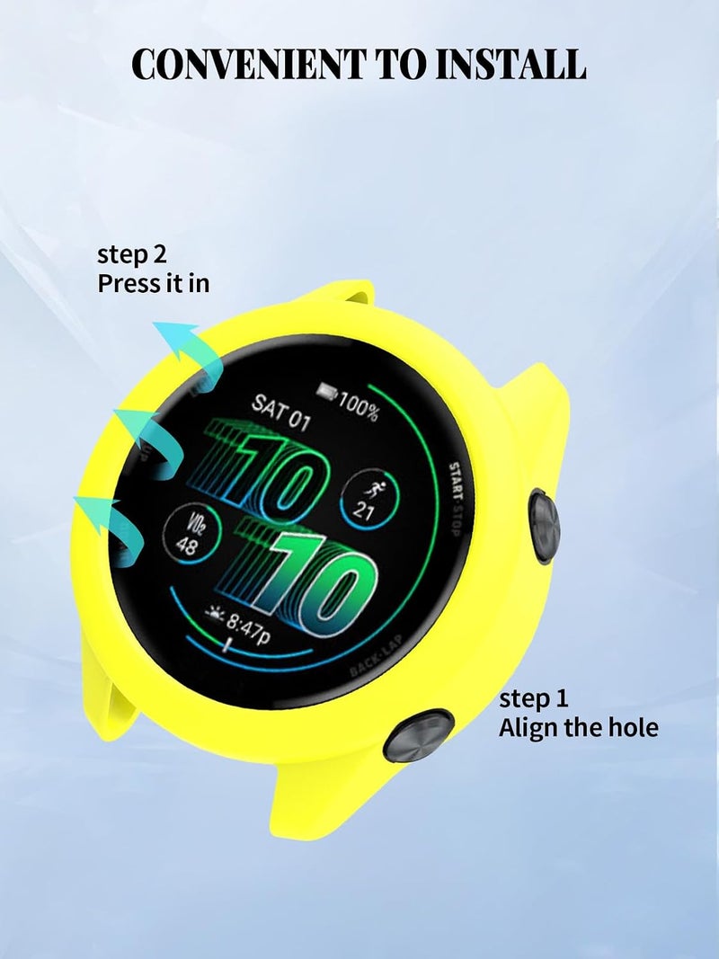 جراب لساعة Garmin Forerunner 570 الذكية مقاس 47 مم، غطاء سيليكون ناعم مقاوم للصدمات من FJIASTB، خفيف الوزن وسهل التركيب، عبوة من قطعتين (أصفر) - Image 3