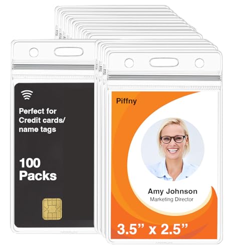 Piffny Clear ID Holder for Lanyard - ID Card Holder Waterproof (Inches, 2.25 x 3.5 Vertical 100Pack) - Image 1