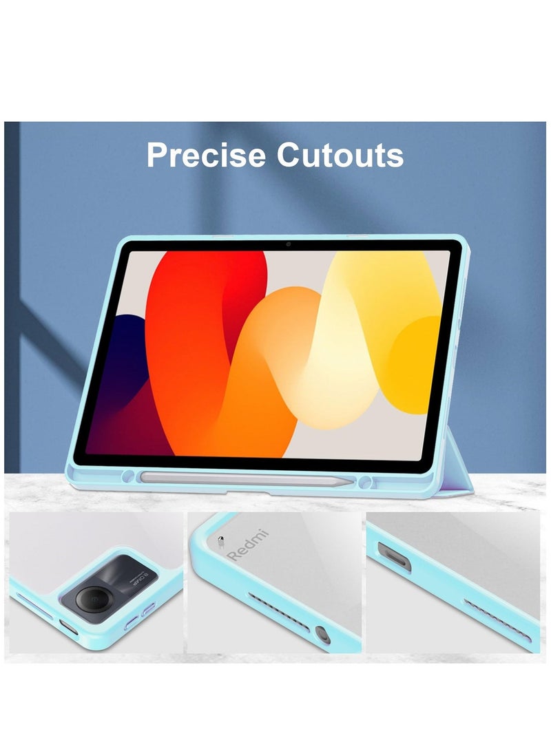Case Compatible With Xiaomi Redmi Pad SE 11.0 Inch 2023 with Pencil Holder Clear Transparent Back Shell Slim Stand Shockproof Tablet Cover Auto Wake/Sleep (Ice Blue) - Image 3
