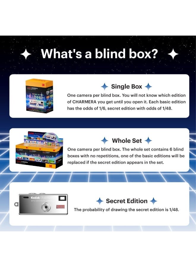 KODAK CHARMERA — Digital camera keychain, "Millennium" series blind box (1 pc); a mini digital camera featuring video recording capability, a bag charm design, 1.6-megapixel resolution, and a Micro SD card slot. - Image 3