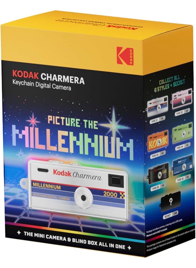 KODAK CHARMERA — Digital camera keychain, "Millennium" series blind box (1 pc); a mini digital camera featuring video recording capability, a bag charm design, 1.6-megapixel resolution, and a Micro SD card slot. - Image 1