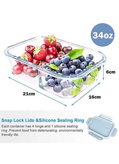 Alissa Glass Lunch Box Meal Prep Containers Food Storage Box With Lid Leak Proof Lunch Container Microwavable 2 Compartment Borosilicate Glass Bpa Free Smart Locking Lunch Box Blue  - Image 5