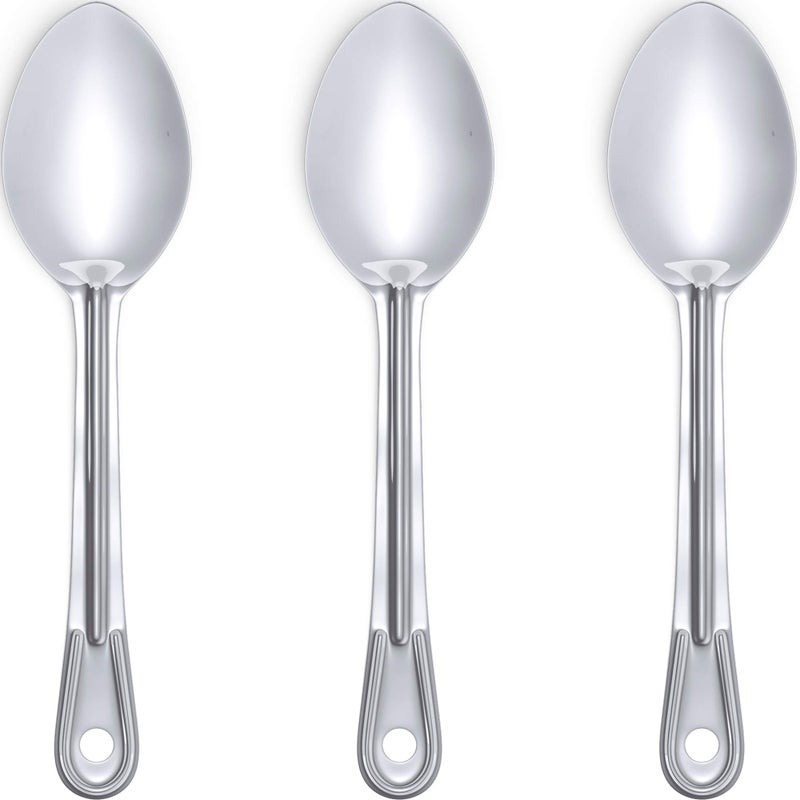 Super Strong Ergonomic 11 in Serving Spoon 3 Pk Big Stainless Steel Spoons for Cooking Baking Stirring and Basting Best Kitchen Flatware for Buffet and Banquet Service in Restaurants and at Home