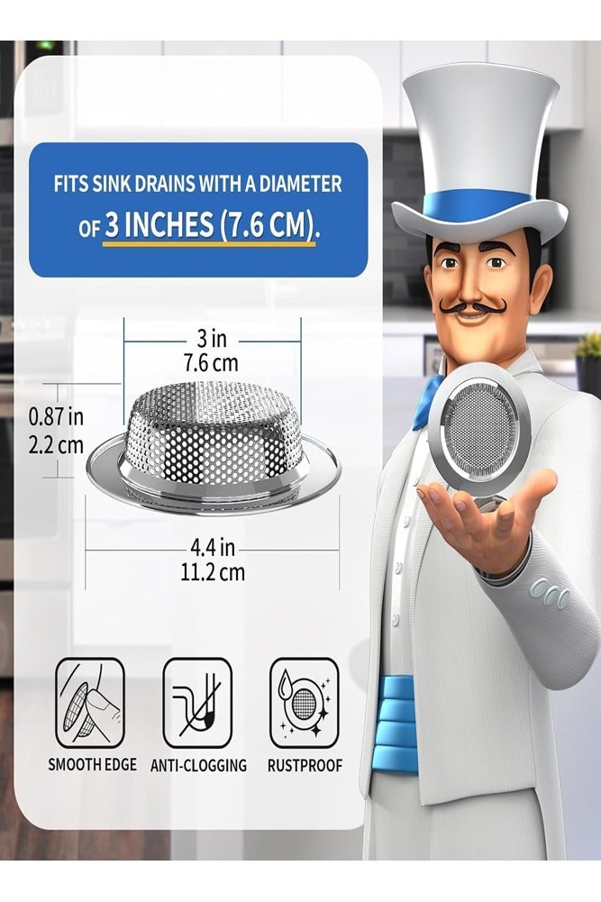 AMERTEER 2pcs Stainless Steel Sink Strainer Mesh – Drain Filter & Food Catcher for Kitchen and Bathroom Sinks - Image 2