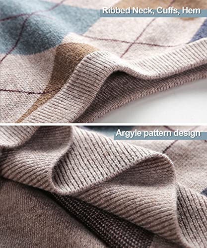 Herothorn Mens Thick Argyle Sweater Vests Classic V-Neck Knitwear Sleeveless Pullover Autumn Winter Warm Tank Tops Camel - Image 5