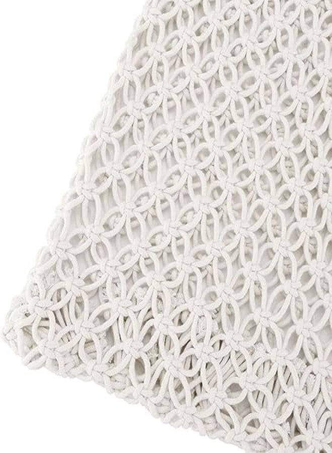 PARAH Handmade Straw Bag Travel Beach Fishing Net Handbag Shopping Woven Shoulder Bag For Women (Beach Bag, White) - Image 3