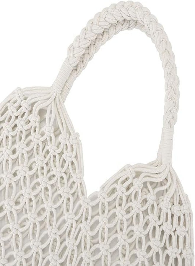 PARAH Handmade Straw Bag Travel Beach Fishing Net Handbag Shopping Woven Shoulder Bag For Women (Beach Bag, White) - Image 4