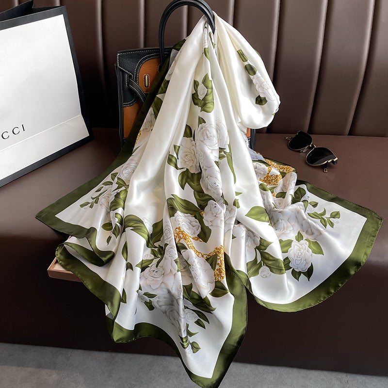New Summer Lotus Yourou Yarn Long Scarf Shawl Scarf Sunscreen Li Jin Forged Printing Baotou Scarf Direct Selling Milky White 