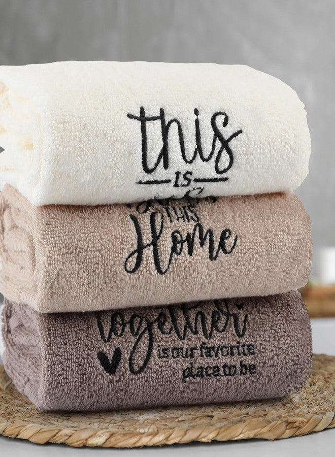 FuWeave 3 Pcs Farmhouse Decorative Hand Towels for Bathroom and Kitchen Rustic Embroidered 100% Cotton Hand Towels Decorative Set for Boho Bathroom Decor(Brown, Inspirational Language) - Image 5