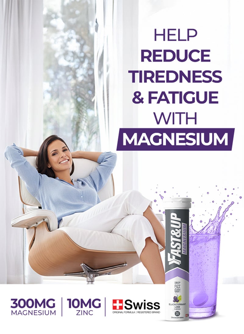 FAST&UP Magnesium for Tiredness & Fatigue Relief- 20 Effervescent Tablets, Blackcurrant & Lime Flavour - Image 2