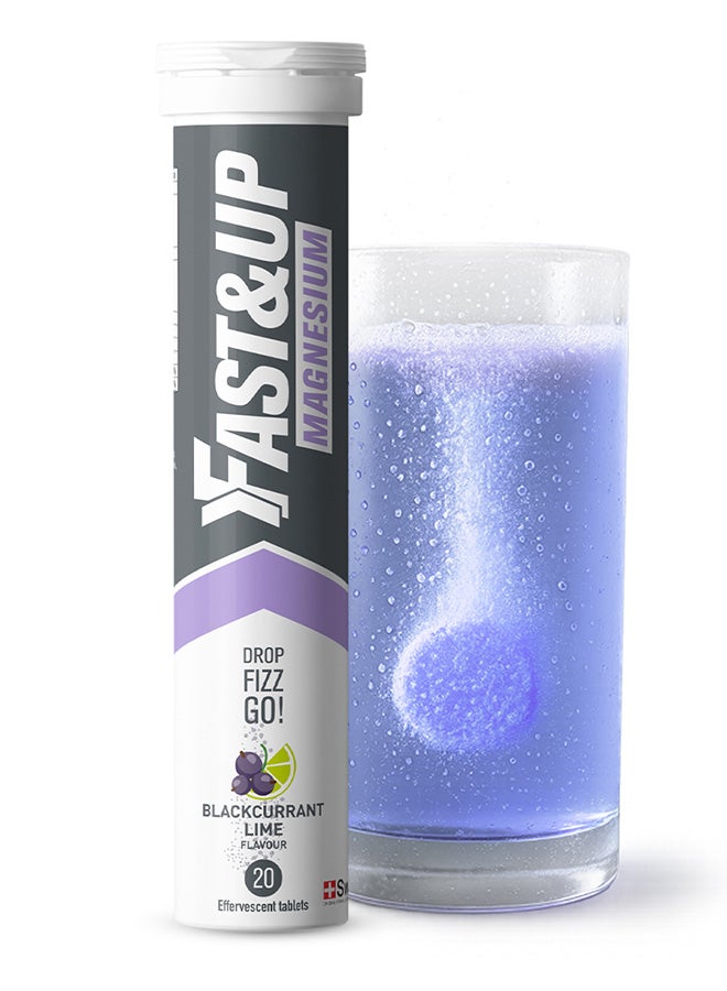 FAST&UP Magnesium for Tiredness & Fatigue Relief- 20 Effervescent Tablets, Blackcurrant & Lime Flavour - Image 1