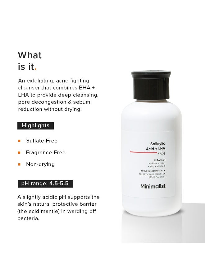 MINIMALIST Anti Acne Face Wash For Oily/Combination Skin| Deep Pore Cleansing & Blackheads |2% Salicylic Acid for Sebum control | Sulphate free - Image 2