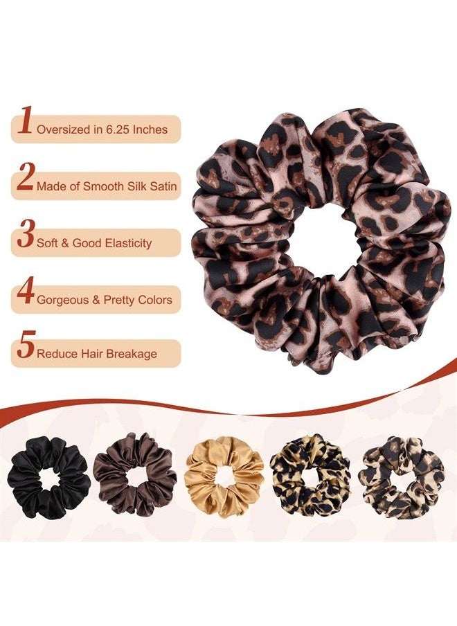 CEELGON - XL Big Silk Scrunchies for Women CEELGON Extra Large Scrunchie Satin Oversized Silk Thick Elastic Fluffy Hair Ties Jumbo Gigantic Soft Chiffon Cute Scrunchy Hair Scrunchies 6 Pack - Image 1