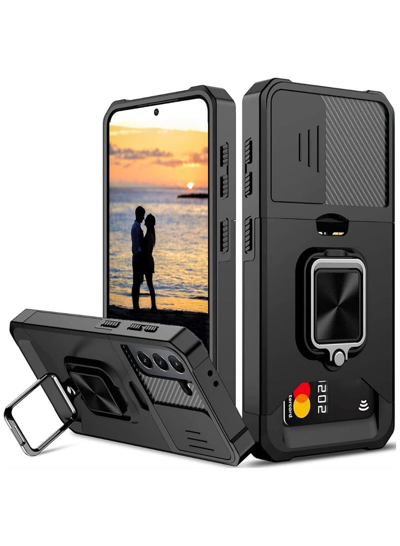 Arabest For Samsung Galaxy S23 Plus Case with Card Holder and Slide Camera Cover and 360° Rotate Ring Kickstand, rojarou for Sumsung S23 Plus Case Heavy Duty Protective Phone Case for S23 Plus Cover-Black - Image 1