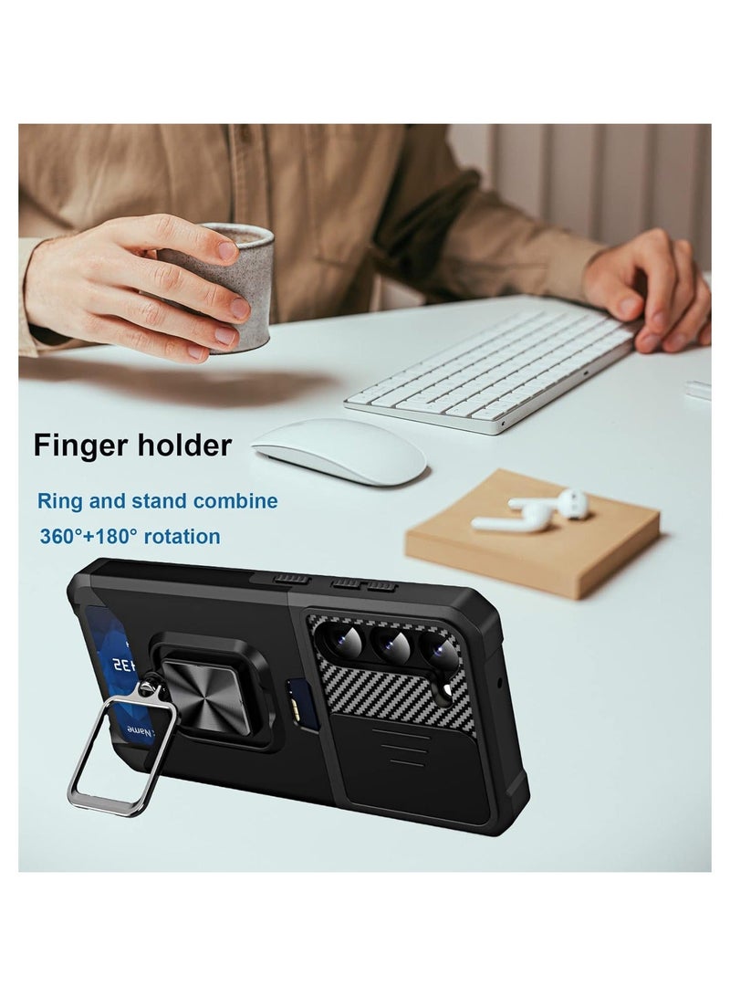 Arabest For Samsung Galaxy S23 Plus Case with Card Holder and Slide Camera Cover and 360° Rotate Ring Kickstand, rojarou for Sumsung S23 Plus Case Heavy Duty Protective Phone Case for S23 Plus Cover-Black - Image 2