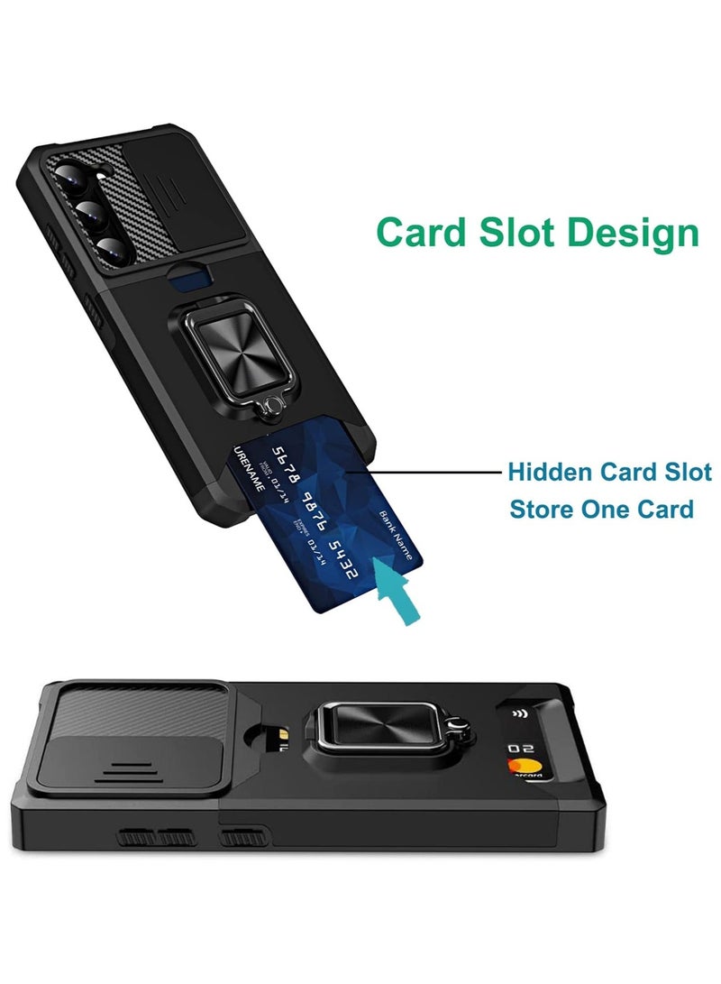 Arabest For Samsung Galaxy S23 Plus Case with Card Holder and Slide Camera Cover and 360° Rotate Ring Kickstand, rojarou for Sumsung S23 Plus Case Heavy Duty Protective Phone Case for S23 Plus Cover-Black - Image 3