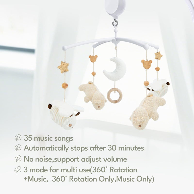 COTTONBEBE Crib Mobile 35 Lullaby Music, Cotton Baby Mobiles for Cribs & Pack N Play, Easy to Install, Stuffed Animals Hanging Toys Newborn Boys & Girls, Bear - Image 3