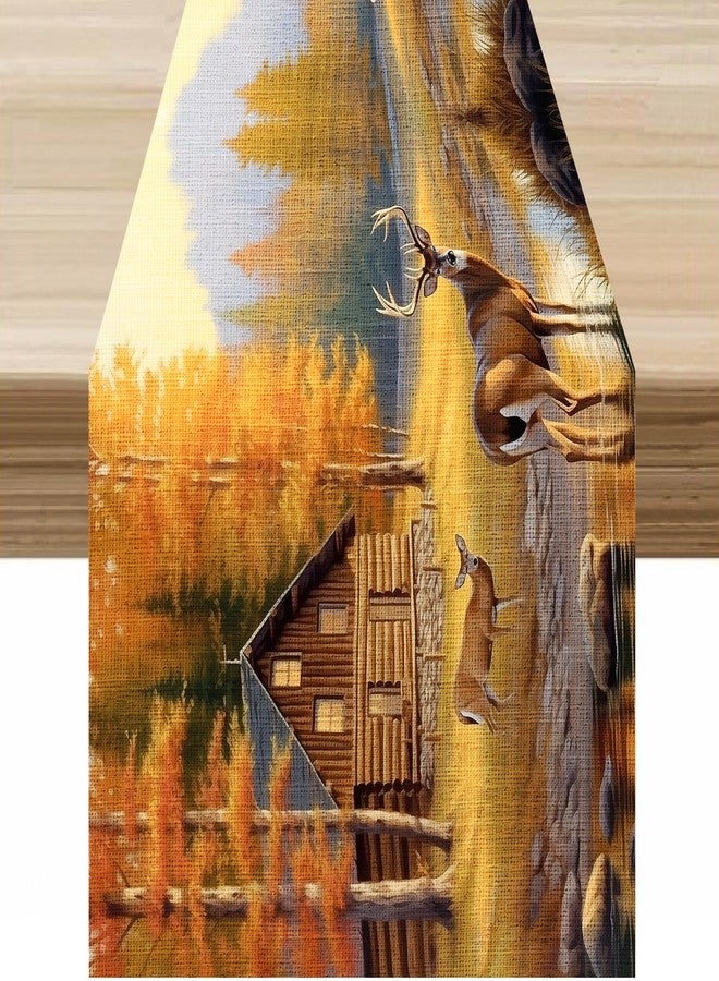 AAVEUP Vintage Deer Table Runner, Vintage Rustic Cabin Forest River Hunting Elk Wildlife Table Decor Table Top Dining Kitchen Wedding Party 13x70 Inch, Style-6 - Image 1