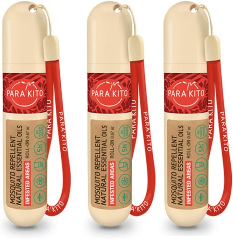 PARAKITO Roll-on Gel Mosquito Repellent for Kids & Adults | w/Citronella Oil | Travel Size Insect Repellent for Hiking & Camping Accessories | DEET-Free Protection (0.67 oz) 3 Pack