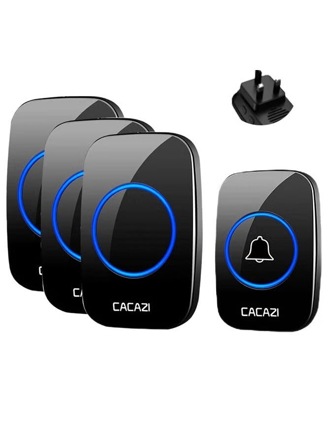 Waterproof Wireless Doorbell with UK Plug, LED Flash, Over 1000 Feet Range, 60 Sounds and 5 Levels of Volume, Cordless Doorbell for Home, Office, Apartment, Hotel, Warehouse and Anti-Theft, Black - Image 1