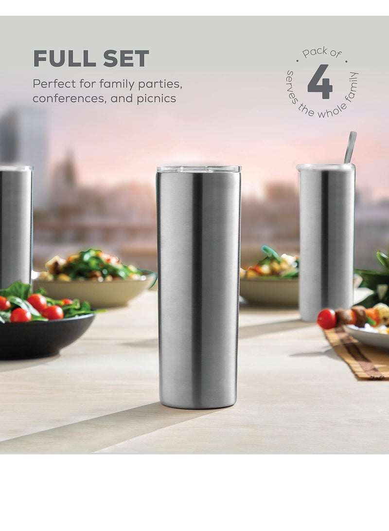Excefore Insulated Skinny Stainless Steel Tumbler Set, 1 Pack 20oz Coffee Tumbler Straw Travel Coffee Mug With PBA Free Lids Slim Vacuum Insulated Tumblers Keep Hot and Cold Great for Home, Office  - Image 4