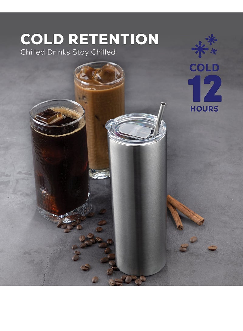 Excefore Insulated Skinny Stainless Steel Tumbler Set, 1 Pack 20oz Coffee Tumbler Straw Travel Coffee Mug With PBA Free Lids Slim Vacuum Insulated Tumblers Keep Hot and Cold Great for Home, Office  - Image 3