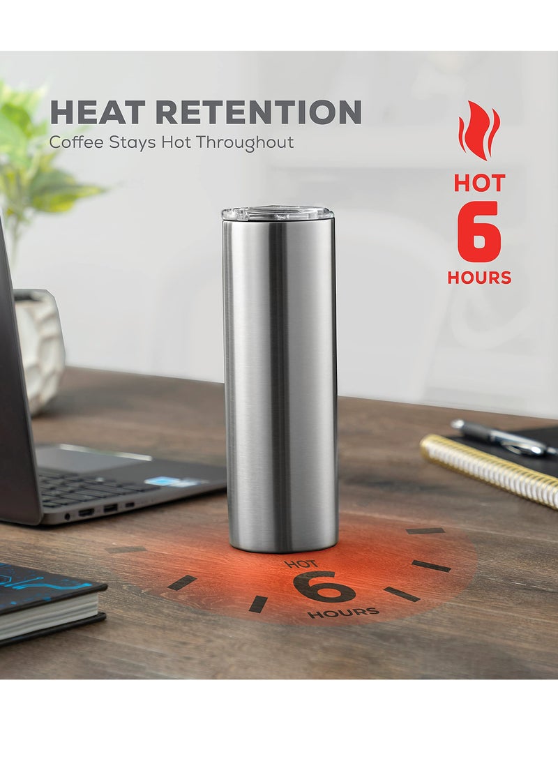 Excefore Insulated Skinny Stainless Steel Tumbler Set, 1 Pack 20oz Coffee Tumbler Straw Travel Coffee Mug With PBA Free Lids Slim Vacuum Insulated Tumblers Keep Hot and Cold Great for Home, Office  - Image 2