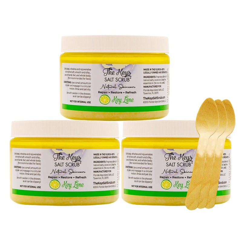 the keys salt scrub The Keys Sea Salt ScrubExfoliating Body Scrub with Wooden Spoon  Organic Florida Key Lime Face Hand Foot  Bikini scrub Sea Salt Body Exfoliator with Essential Oils Key Lime 12 oz  3 Pack