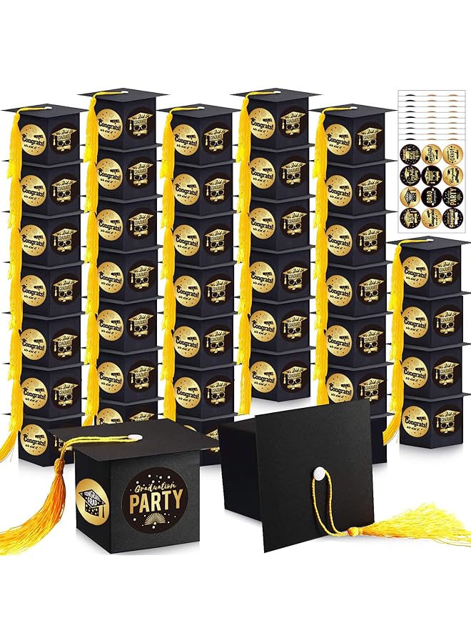 The Bros Graduation Decorations, 68PCS graduation Cap Candy Boxes, Celebration Chocolate Box with Stickers for graduation Gifts Grad Ceremony Party Favors(Black) - Image 1
