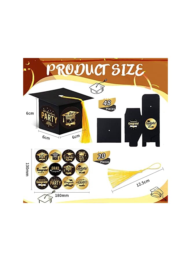 The Bros Graduation Decorations, 68PCS graduation Cap Candy Boxes, Celebration Chocolate Box with Stickers for graduation Gifts Grad Ceremony Party Favors(Black) - Image 3