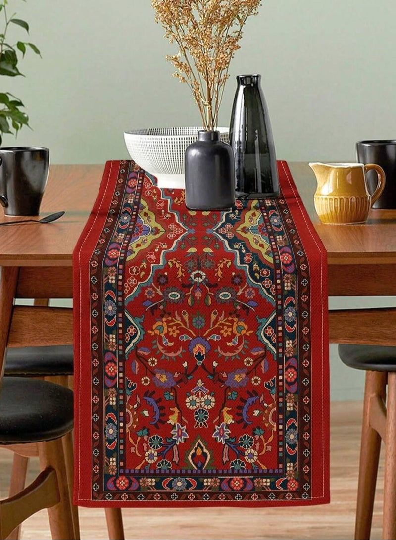 زينة رمضان مفرش طاولة رمضان بتصميم شرقي تراثي بوهيمي مزخرف بألوان غنية لتزيين مائدة الطعام والمطبخ والصالة للاستخدام الداخلي والخارجي مقاس 33×90 سم - Image 1